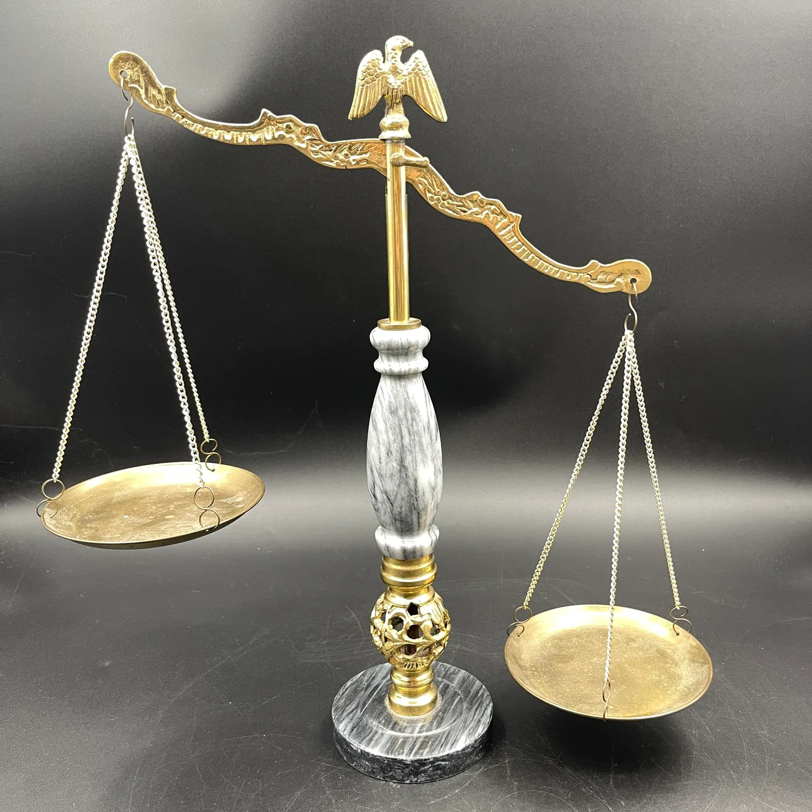 Vintage Brass Balance Scale – Eagle Finial & Marble Base - Sterling Silver, Stones & Seattle History Estate Auction and 0% buyers premium! | Ocean Bid Auction