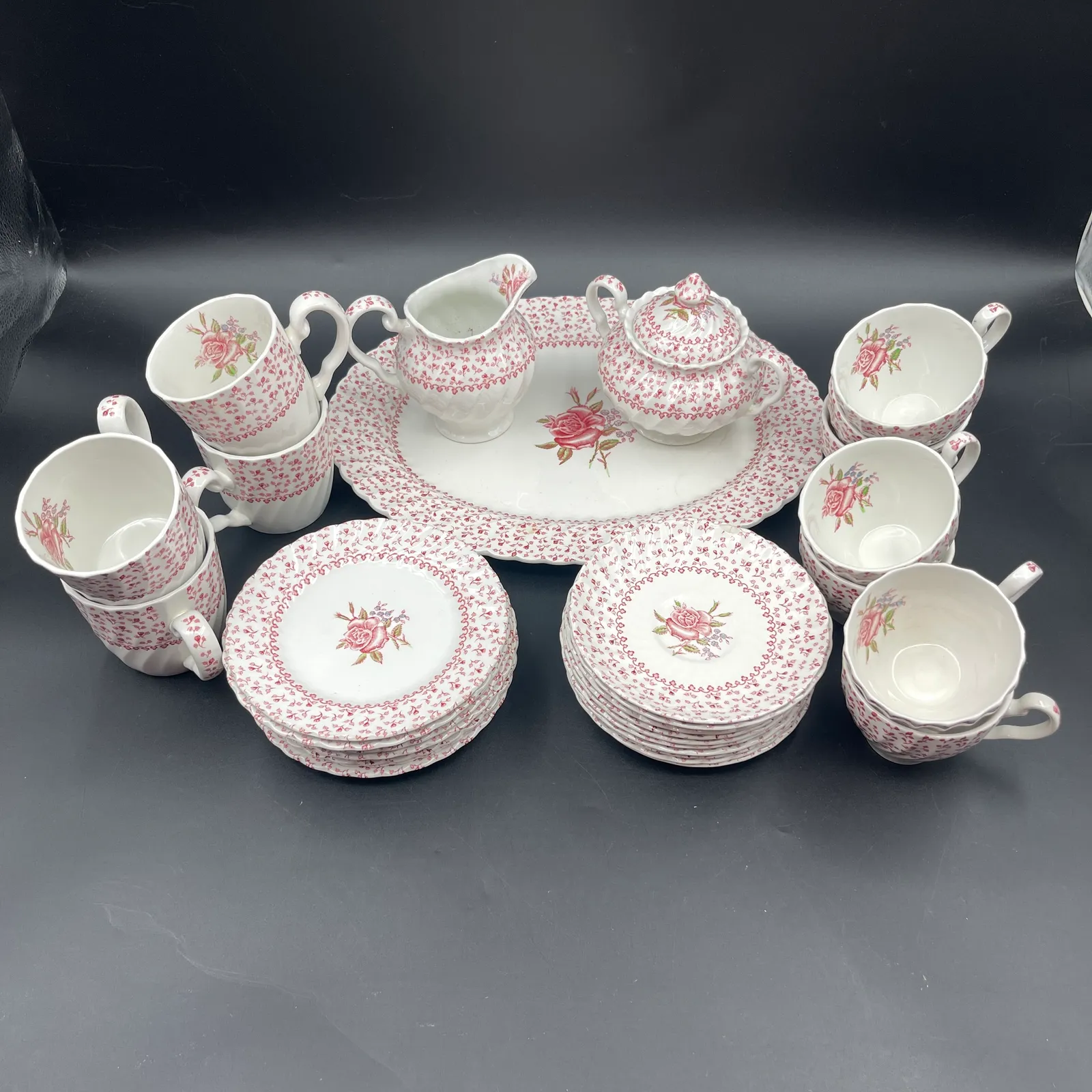 Johnson Brothers Rose Bouquet Ironstone Tea & Dessert Set – England - Sterling Silver, Stones & Seattle History Estate Auction and 0% buyers premium! | Ocean Bid Auction