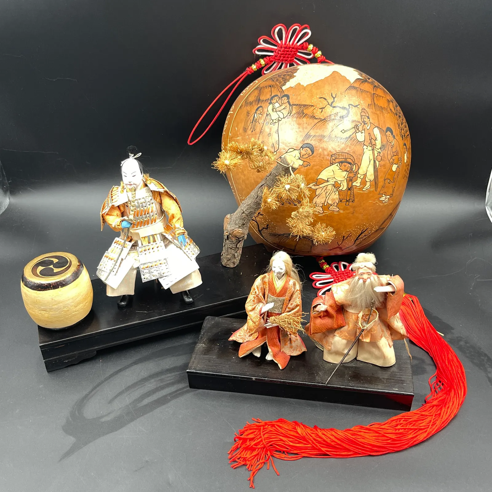 Vintage Japanese Doll & Gourd Art Lot – Samurai, Takasago & Folk Scene - Sterling Silver, Stones & Seattle History Estate Auction and 0% buyers premium! | Ocean Bid Auction