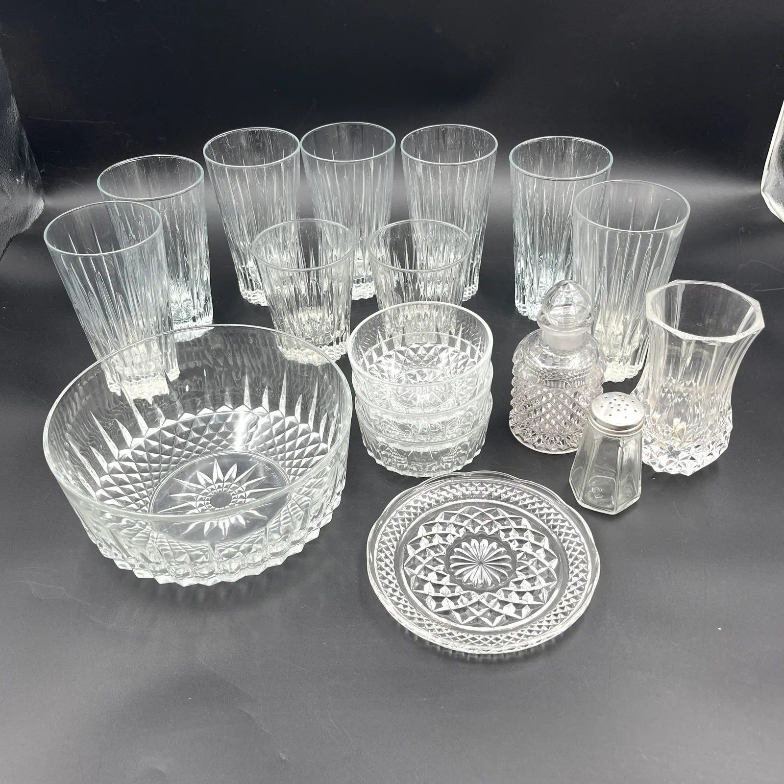 Arcoroc France "Luminarc Diamond" Glass Tableware & Barware Lot - Sterling Silver, Stones & Seattle History Estate Auction and 0% buyers premium! | Ocean Bid Auction