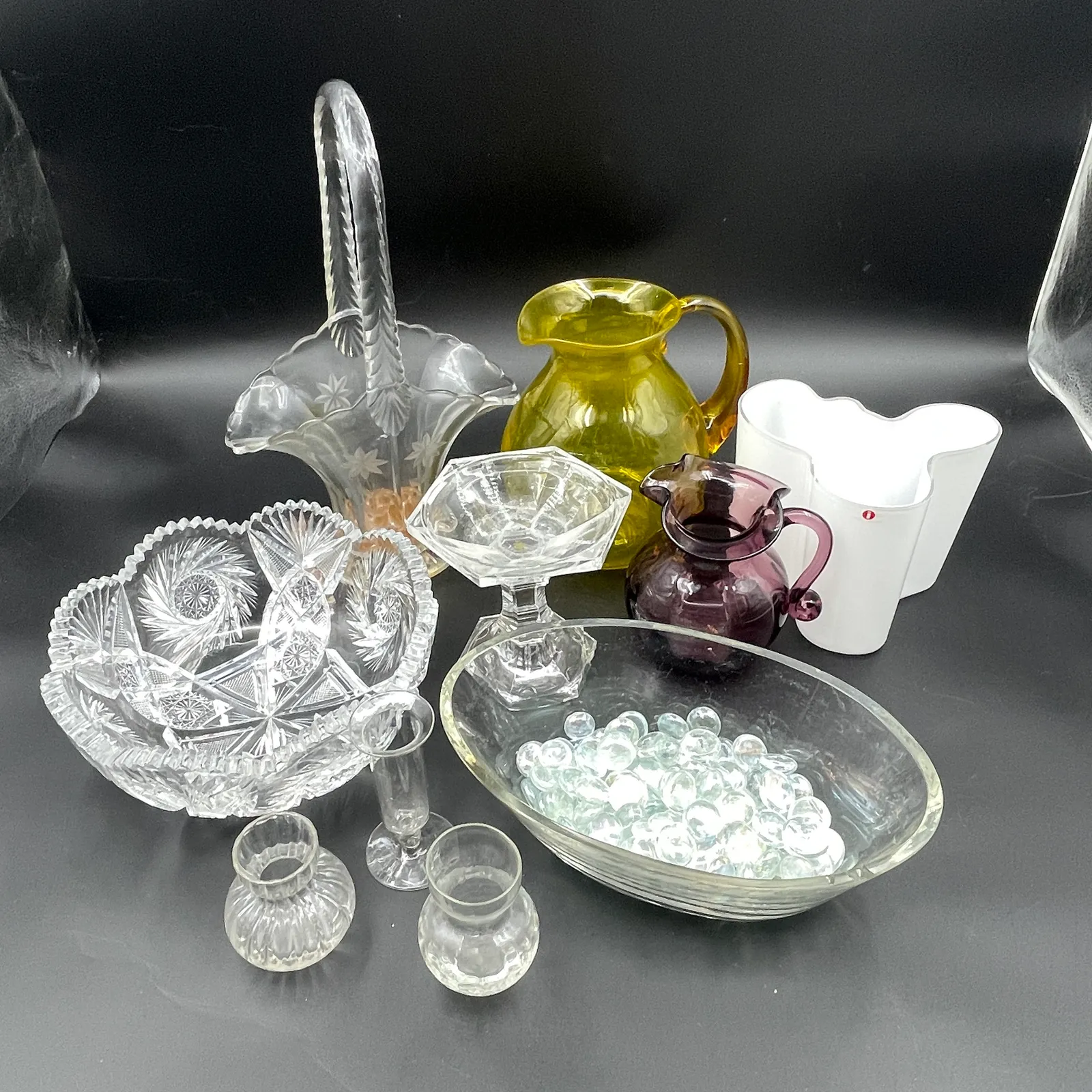 Vintage Art Glass & Crystal Lot – Iittala, Pitchers, Basket & Serving Pieces - Sterling Silver, Stones & Seattle History Estate Auction and 0% buyers premium! | Ocean Bid Auction