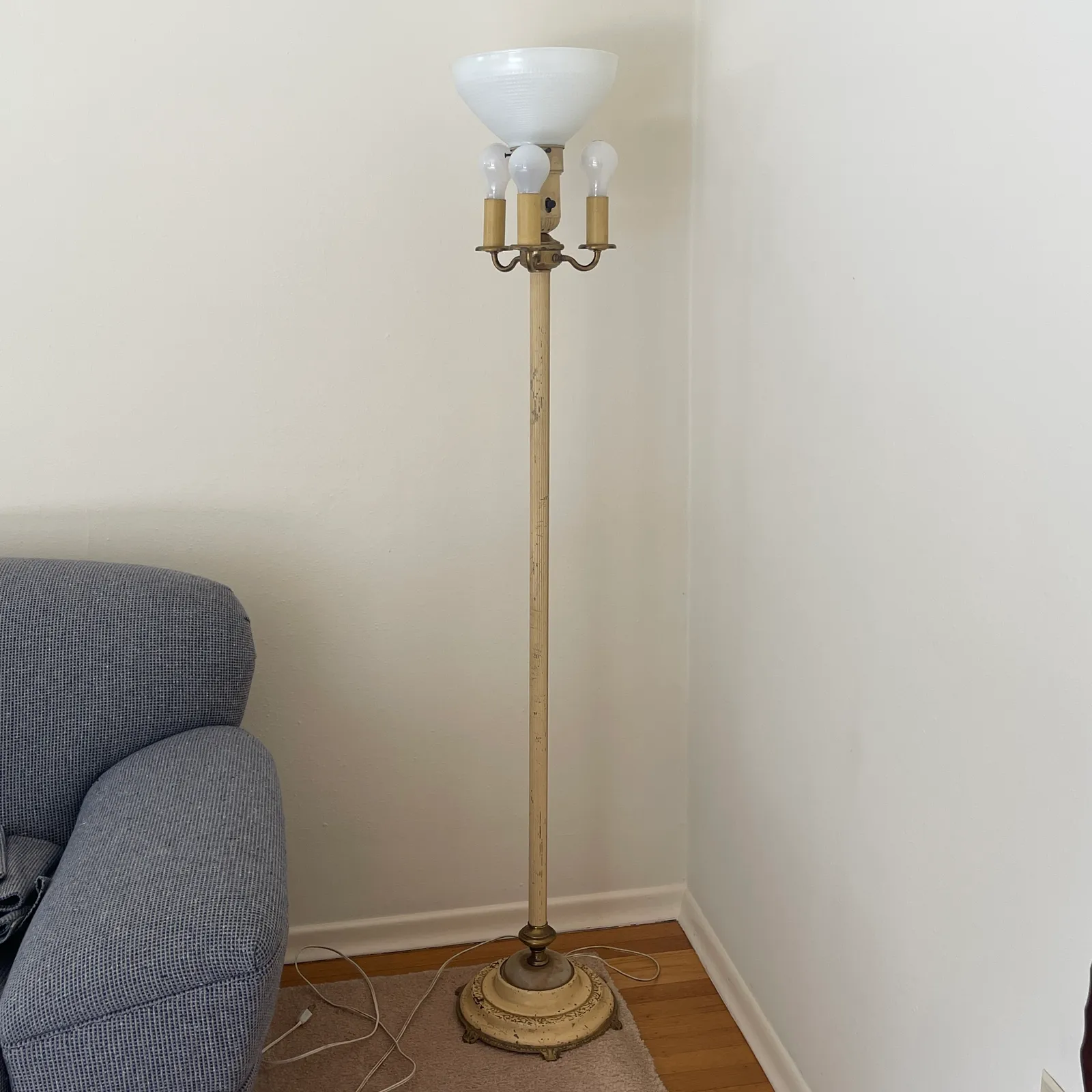 Vintage Art Deco Torchiere Floor Lamp – 3-Light, Glass Shade & Lighted Base - Sterling Silver, Stones & Seattle History Estate Auction and 0% buyers premium! | Ocean Bid Auction
