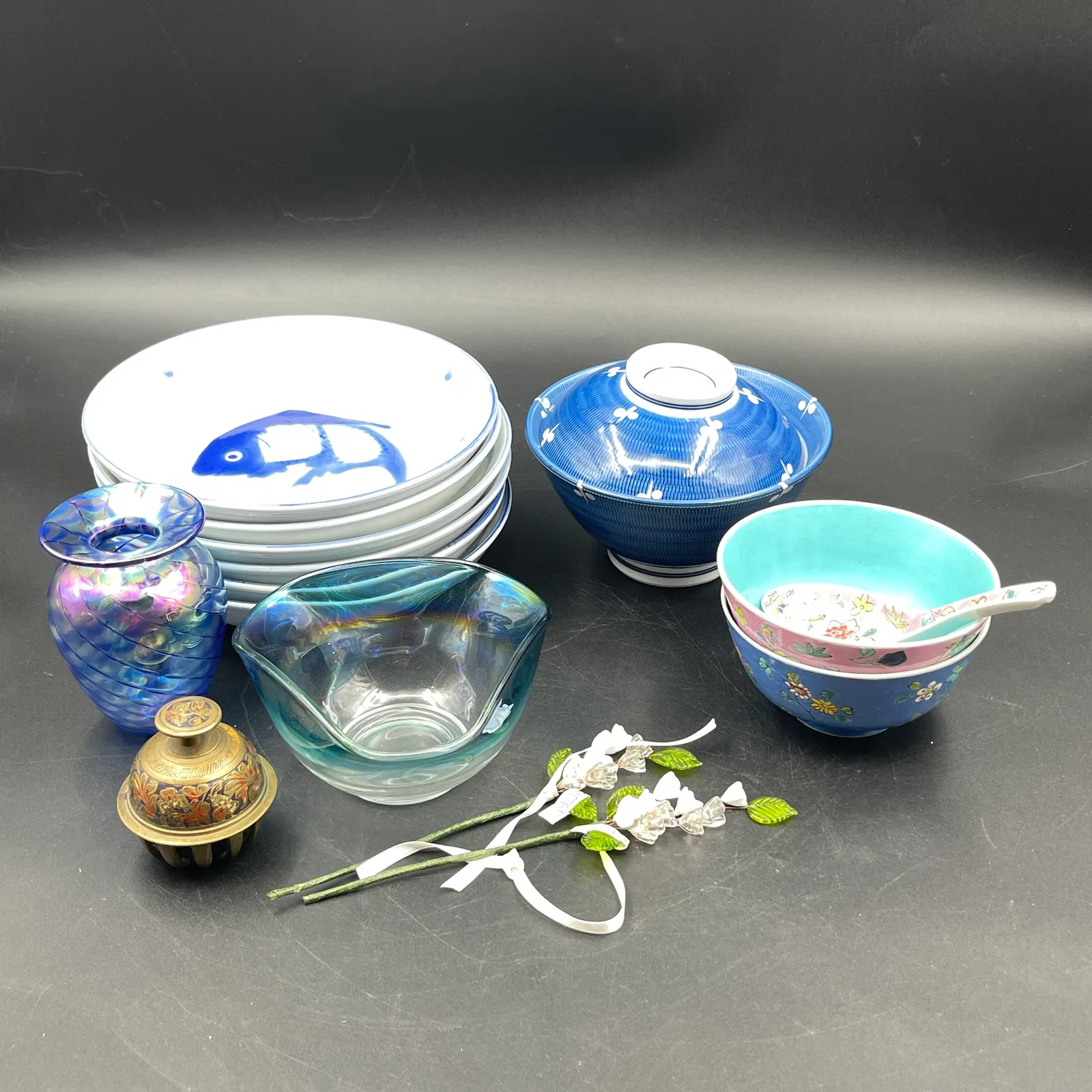 Vintage Asian Decor Lot – Japanese Fish Plates, Chinese Tea Ware & Art Glass - Sterling Silver, Stones & Seattle History Estate Auction and 0% buyers premium! | Ocean Bid Auction