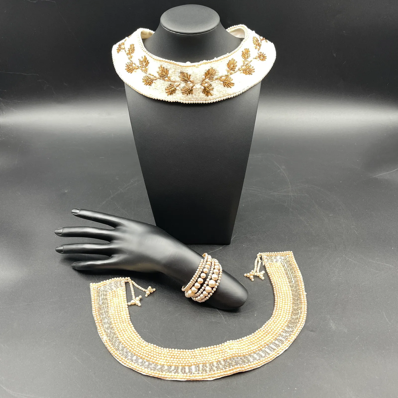 Vintage 1950s Hand Beaded Fashion Lot - 2 Collars & 2 Memory Wire Wrap Bracelets - Sterling Silver, Stones & Seattle History Estate Auction and 0% buyers premium! | Ocean Bid Auction