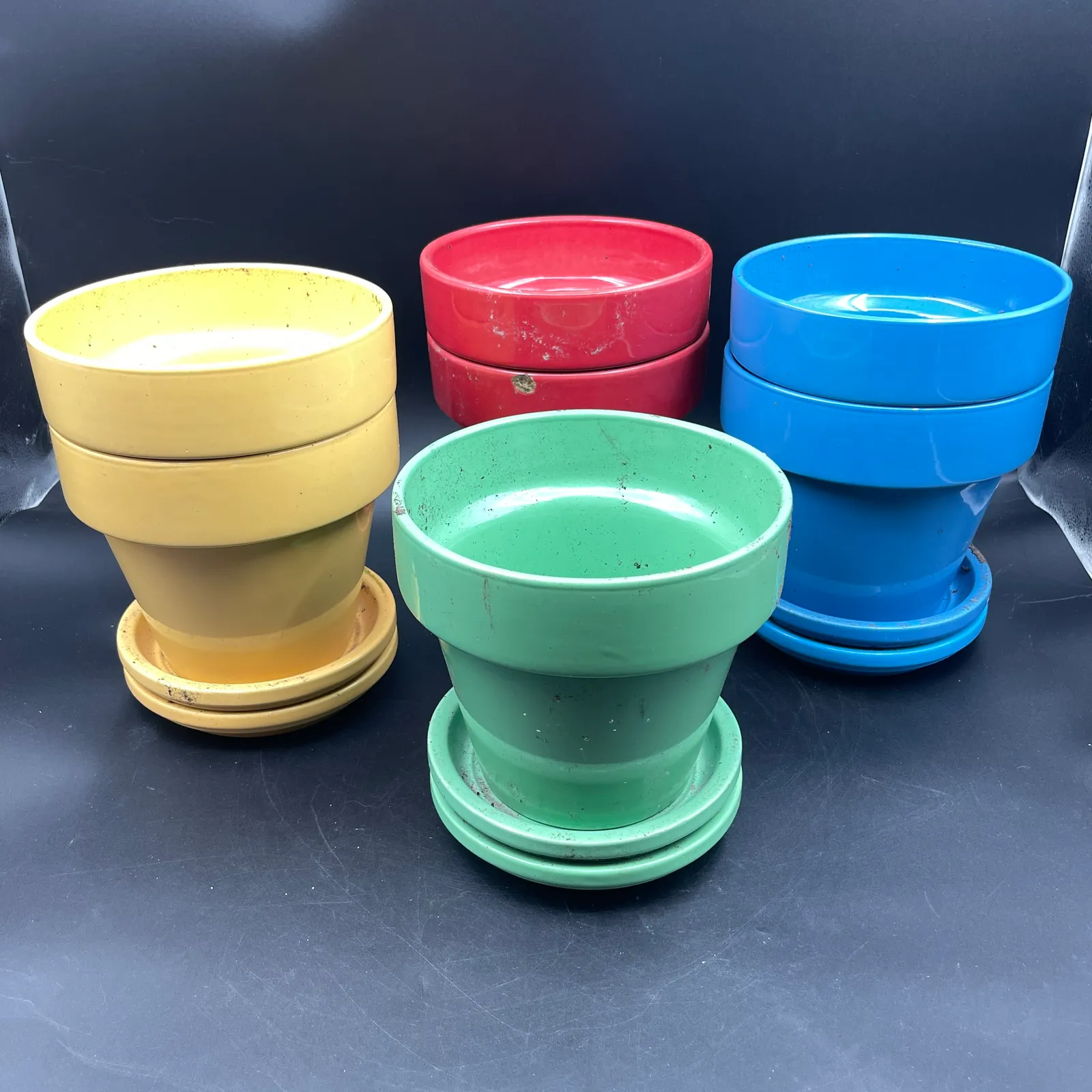 Colorful Glazed Ceramic Flower Pot & Saucer Lot - Sterling Silver, Stones & Seattle History Estate Auction and 0% buyers premium! | Ocean Bid Auction