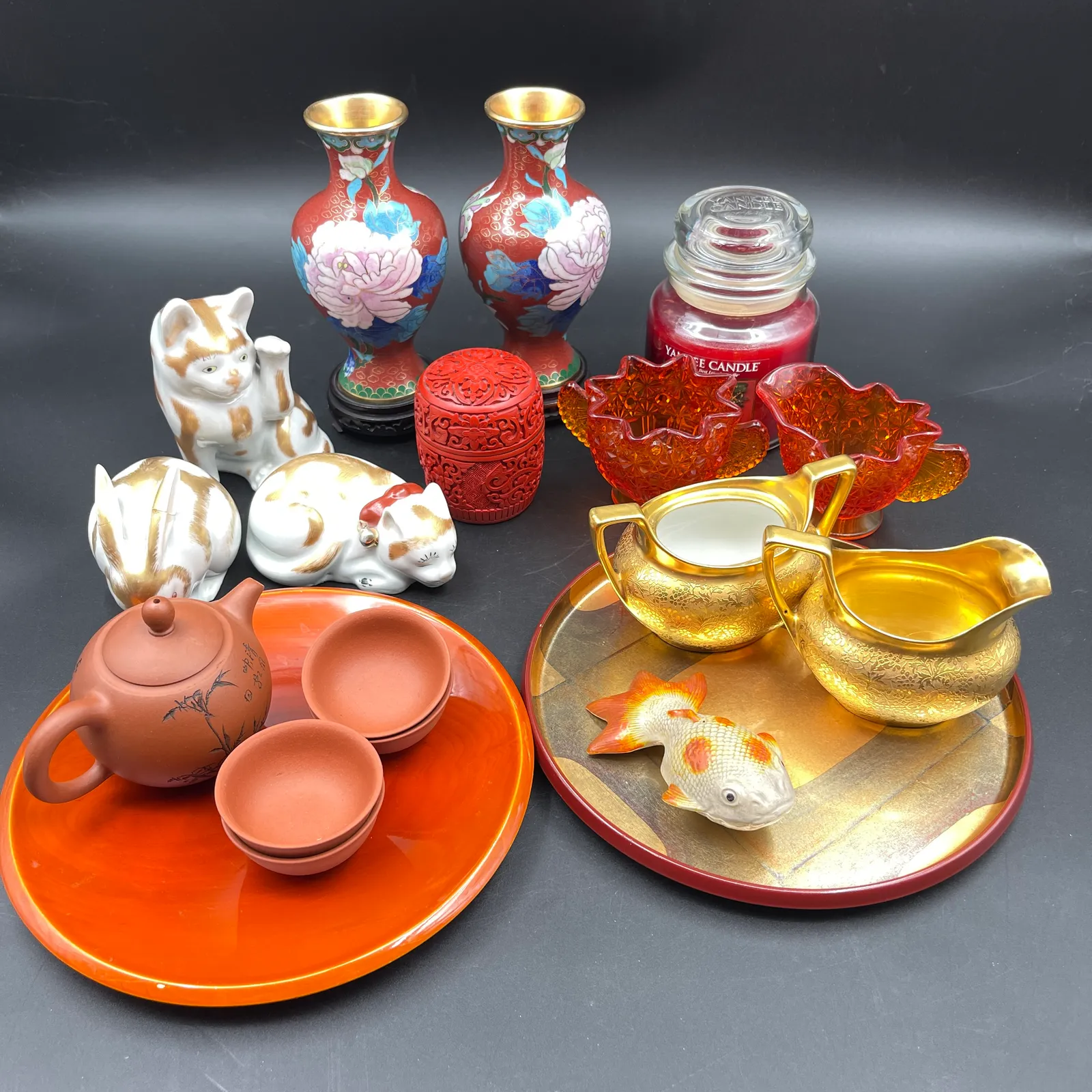 19 Pc Asian Decor Lot – R.S. Germany, Cloisonné, Tea Set, Porcelain & Glass - Sterling Silver, Stones & Seattle History Estate Auction and 0% buyers premium! | Ocean Bid Auction