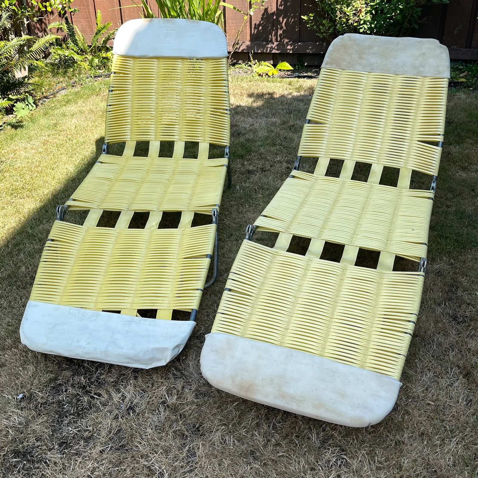 Pair Vintage Folding Vinyl Strap Chaise Lounges - Sterling Silver, Stones & Seattle History Estate Auction and 0% buyers premium! | Ocean Bid Auction