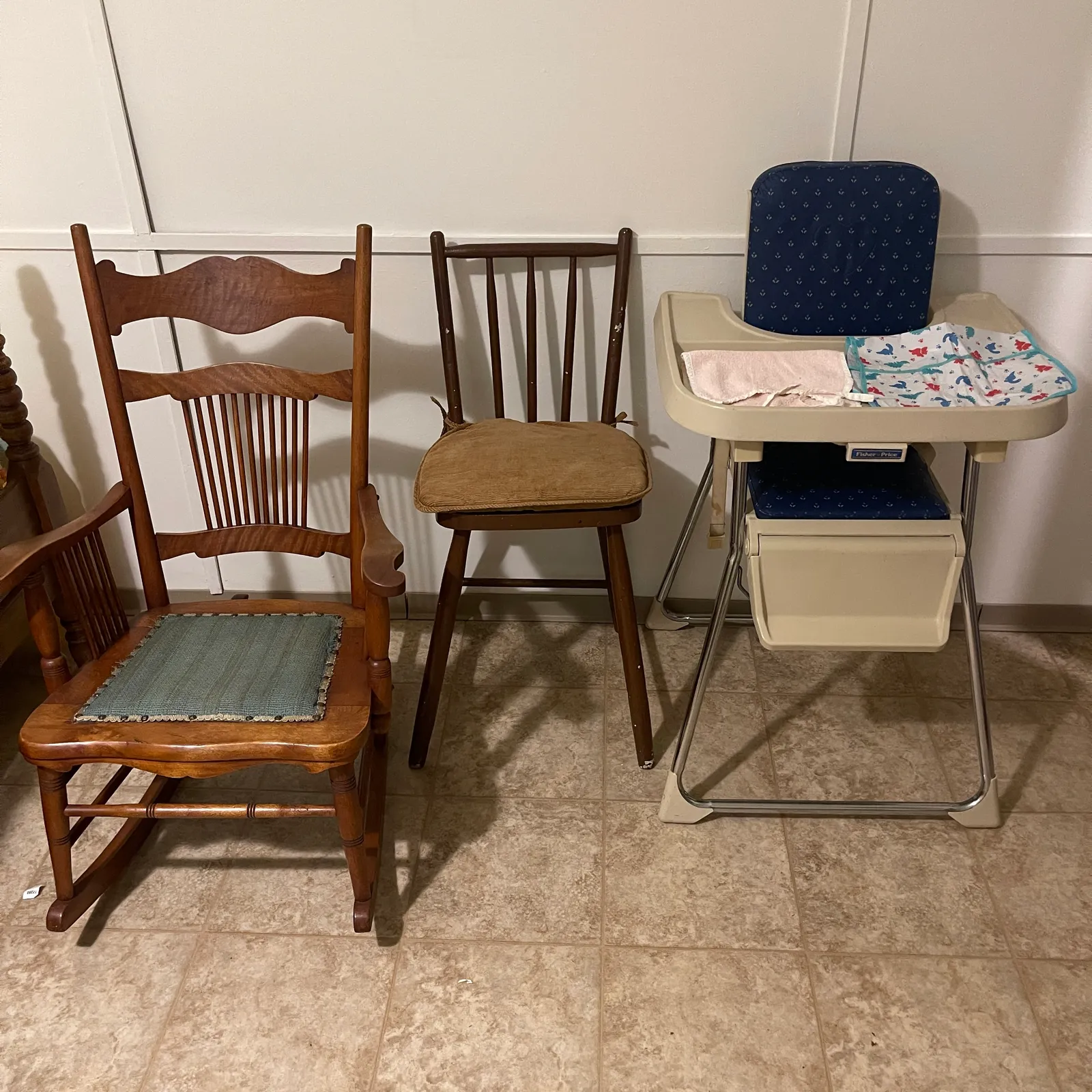 Vintage Fisher-Price #9139 High Chair, Wood Rocker & Spindle Chair - Sterling Silver, Stones & Seattle History Estate Auction and 0% buyers premium! | Ocean Bid Auction