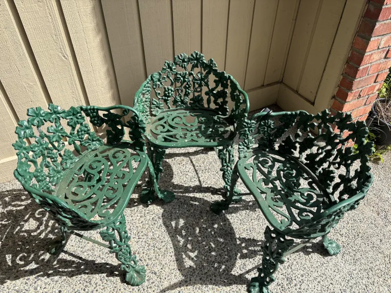 Three Vintage Cast Iron Garden Chairs - Newcastle Estate Collection - STERLING SILVER, GOLD TEETH, Antiques & Collectibles | Ocean Bid Auction