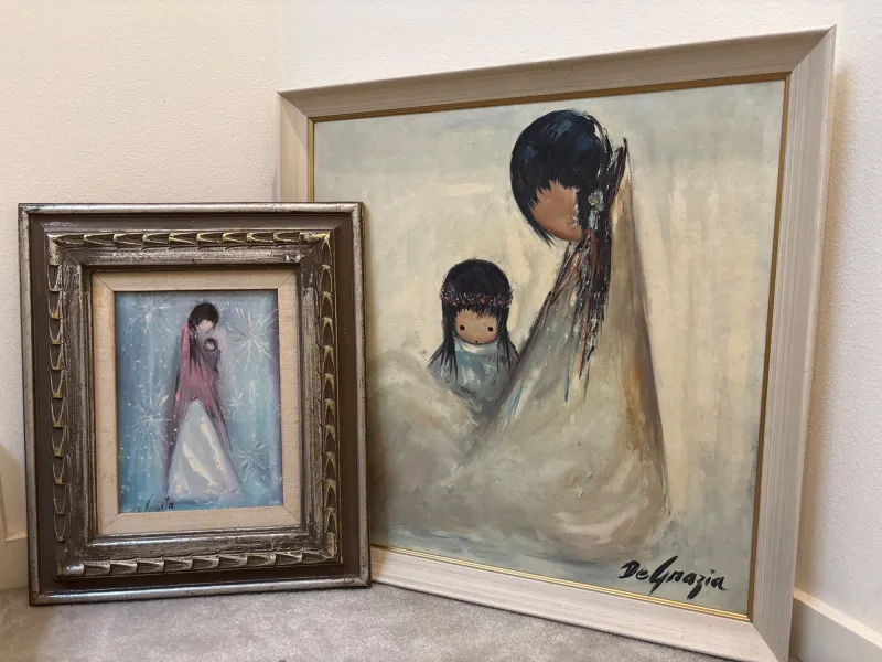 Pair of Framed DeGrazia Style Southwestern Child Artworks - Newcastle Estate Collection - STERLING SILVER, GOLD TEETH, Antiques & Collectibles | Ocean Bid Auction