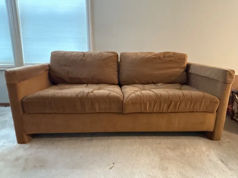 Mid-Century Modern Sleeper Sofa Hide-A-Bed in Warm Camel Brown - Newcastle Estate Collection - STERLING SILVER, GOLD TEETH, Antiques & Collectibles | Ocean Bid Auction