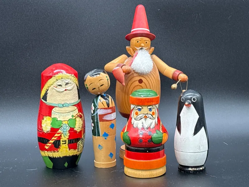 Santa, Penguin & Kokeshi Doll Collection with Russian Nesting Dolls - Newcastle Estate Collection - STERLING SILVER, GOLD TEETH, Antiques & Collectibles | Ocean Bid Auction
