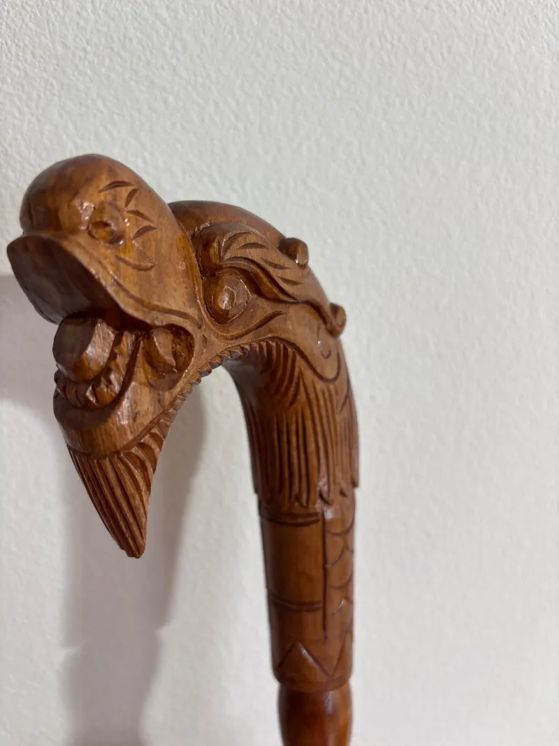 Hand-Carved Dragon Walking Cane – Asian Folk Art Wood Cane - Newcastle Estate Collection - STERLING SILVER, GOLD TEETH, Antiques & Collectibles | Ocean Bid Auction