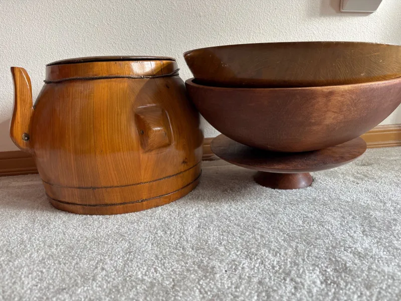 Vintage Wood Dessert Stand, Bowls & Barrel Form Decor Collection - Newcastle Estate Collection - STERLING SILVER, GOLD TEETH, Antiques & Collectibles | Ocean Bid Auction