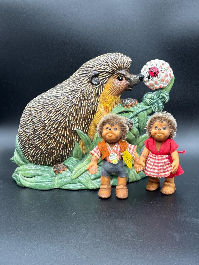 Cast Iron Hedgehog Doorstop with Steiff Mecki Hedgehog Dolls - Newcastle Estate Collection - STERLING SILVER, GOLD TEETH, Antiques & Collectibles | Ocean Bid Auction
