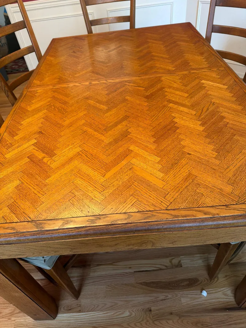 Mid-Century Modern Oak Dining Table & 6 Ladder Back Chairs Set - Newcastle Estate Collection - STERLING SILVER, GOLD TEETH, Antiques & Collectibles | Ocean Bid Auction