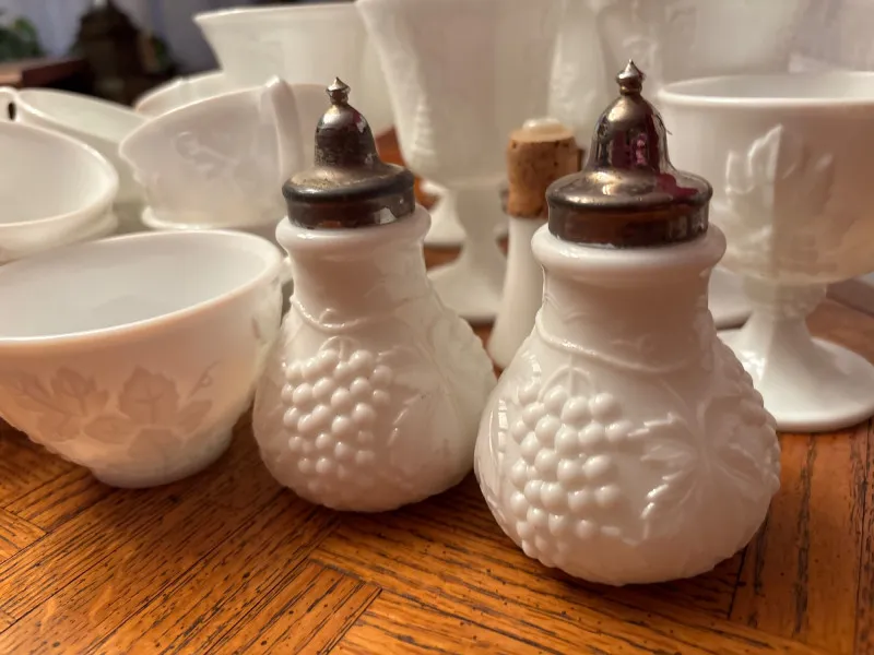 Westmoreland Paneled Grape Milk Glass Stemware & Serving Lot - Newcastle Estate Collection - STERLING SILVER, GOLD TEETH, Antiques & Collectibles | Ocean Bid Auction