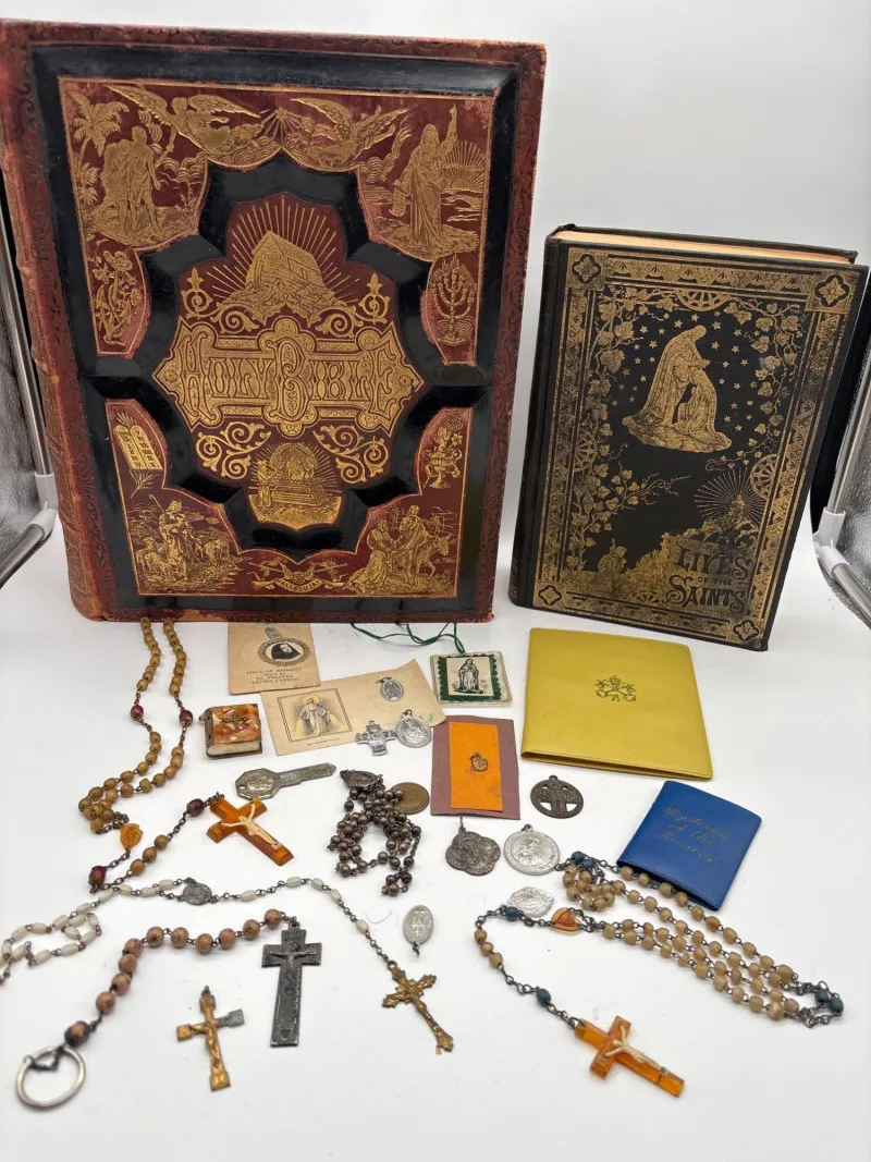 Antique Religious Ephemera, Rosaries, Medals & Catholic Books Lot - Newcastle Estate Collection - STERLING SILVER, GOLD TEETH, Antiques & Collectibles | Ocean Bid Auction