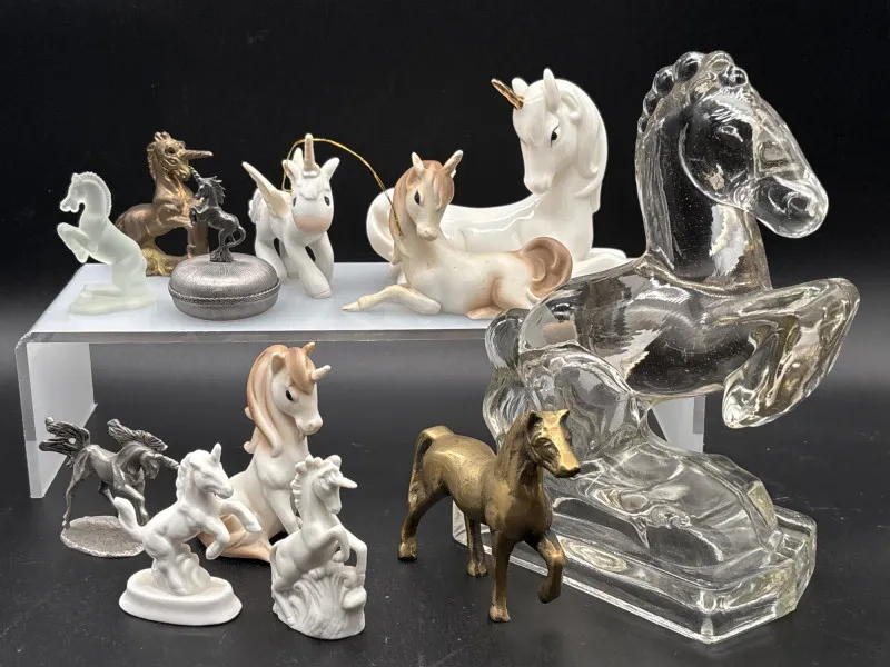 Unicorn & Horse Figurine Collection w/ Crystal Rearing Stallion - Newcastle Estate Collection - STERLING SILVER, GOLD TEETH, Antiques & Collectibles | Ocean Bid Auction