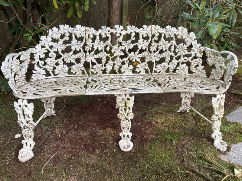 Ornate Cast Iron Garden Bench, White Paint - Newcastle Estate Collection - STERLING SILVER, GOLD TEETH, Antiques & Collectibles | Ocean Bid Auction