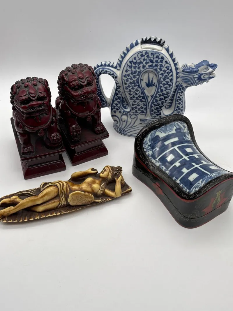 World Coin Cache, Foo Dogs, Dragon Teapot & Chinese Doctor Doll - Newcastle Estate Collection - STERLING SILVER, GOLD TEETH, Antiques & Collectibles | Ocean Bid Auction