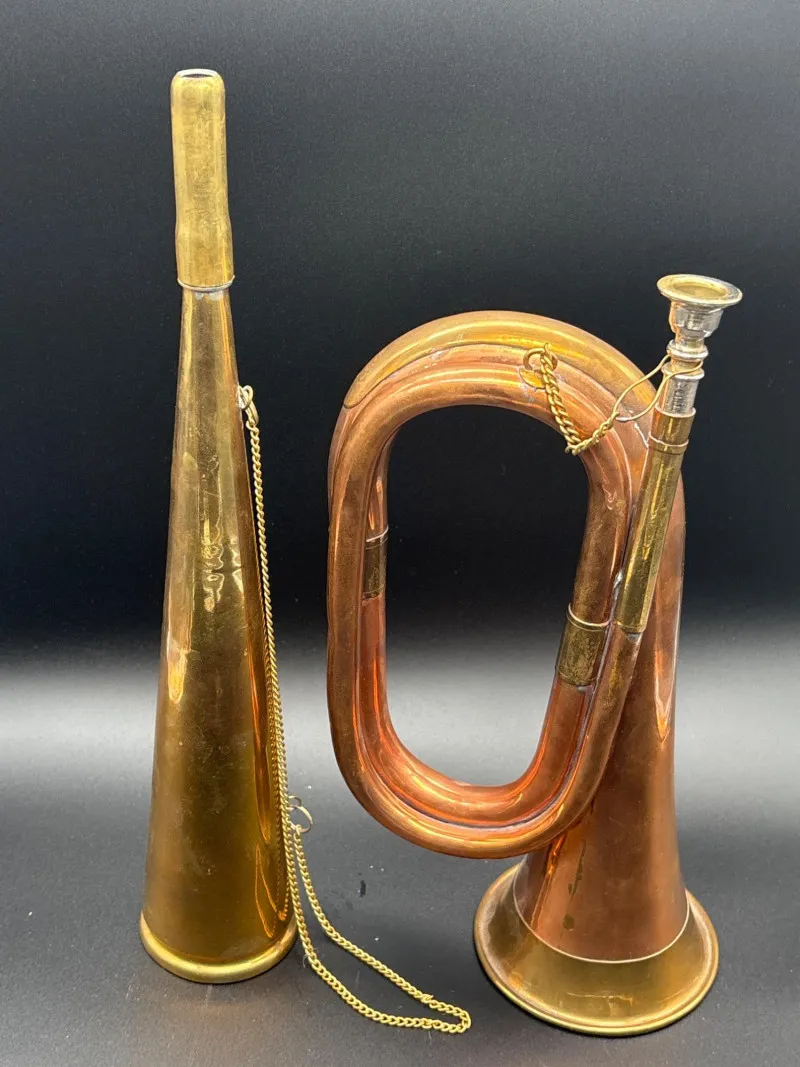 Vintage Brass & Copper Hunting Bugle Horn with Mouthpiece Chain - Newcastle Estate Collection - STERLING SILVER, GOLD TEETH, Antiques & Collectibles | Ocean Bid Auction