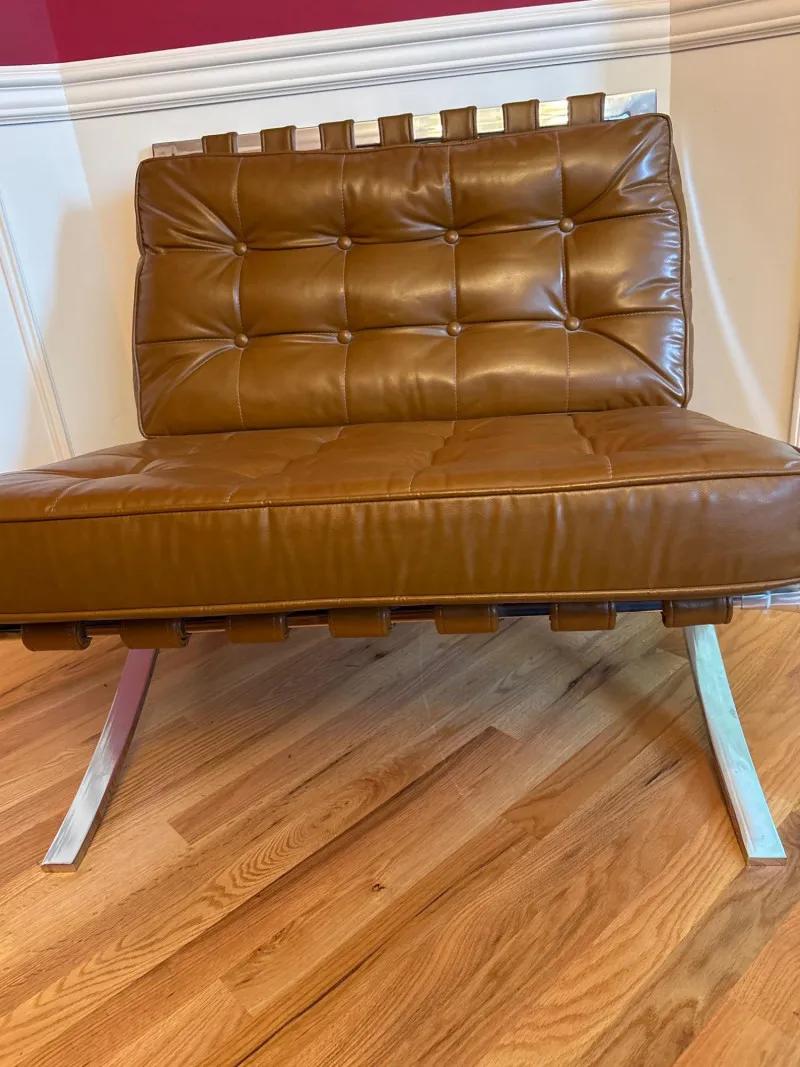 Barcelona Style Tufted Vinyl Lounge Chair w/ Chrome Frame MCM - Newcastle Estate Collection - STERLING SILVER, GOLD TEETH, Antiques & Collectibles | Ocean Bid Auction