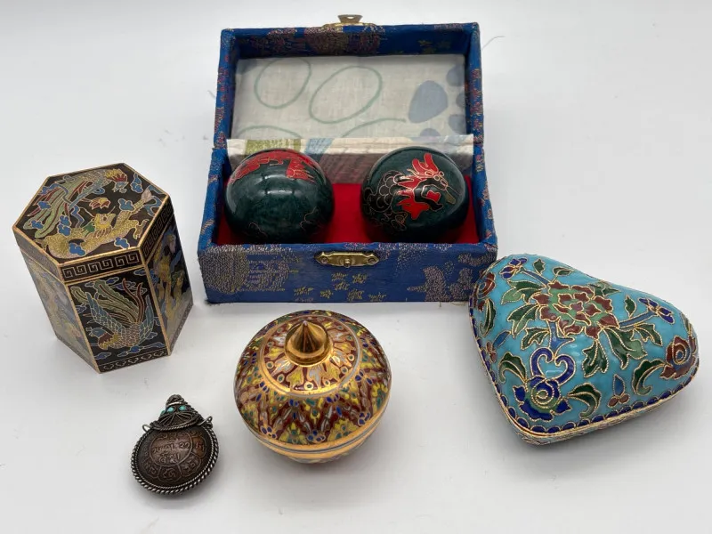 Asian Cloisonné Boxes, Baoding Balls & Porcelain Keepsakes - Newcastle Estate Collection - STERLING SILVER, GOLD TEETH, Antiques & Collectibles | Ocean Bid Auction