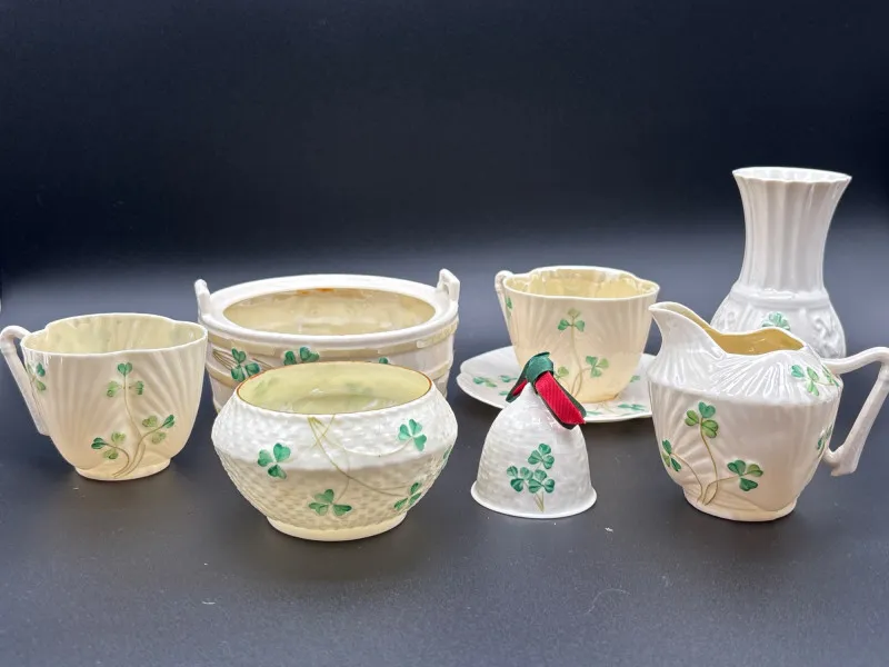 Belleek Shamrock Collection – Vase, Pitcher, Cups & More LOT 2 - Newcastle Estate Collection - STERLING SILVER, GOLD TEETH, Antiques & Collectibles | Ocean Bid Auction