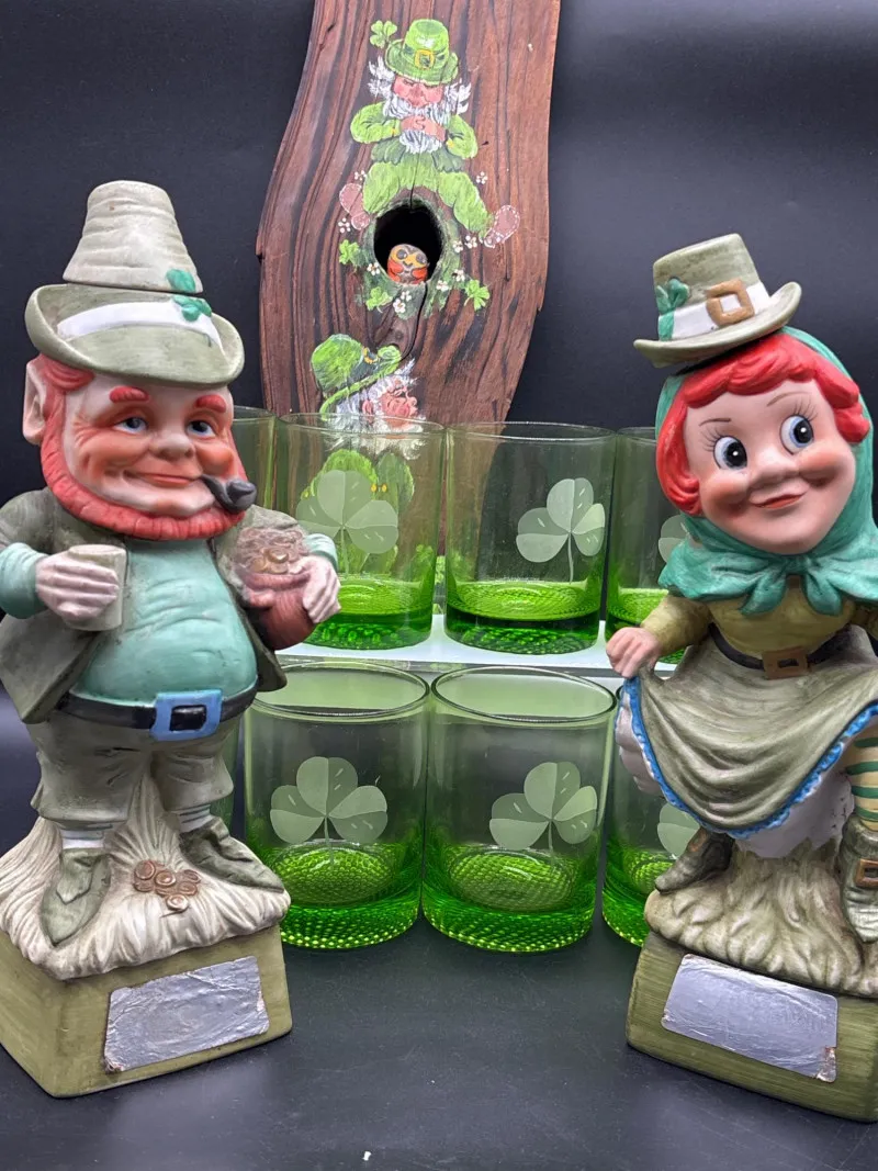 Irish Leprechaun Music Box Decanters, Hazel Beckwith Art & Glasses - Newcastle Estate Collection - STERLING SILVER, GOLD TEETH, Antiques & Collectibles | Ocean Bid Auction