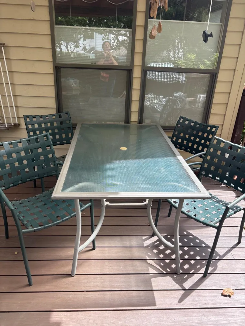 Outdoor Patio Dining Set – Glass Top Aluminum Table & 4 Chairs - Newcastle Estate Collection - STERLING SILVER, GOLD TEETH, Antiques & Collectibles | Ocean Bid Auction