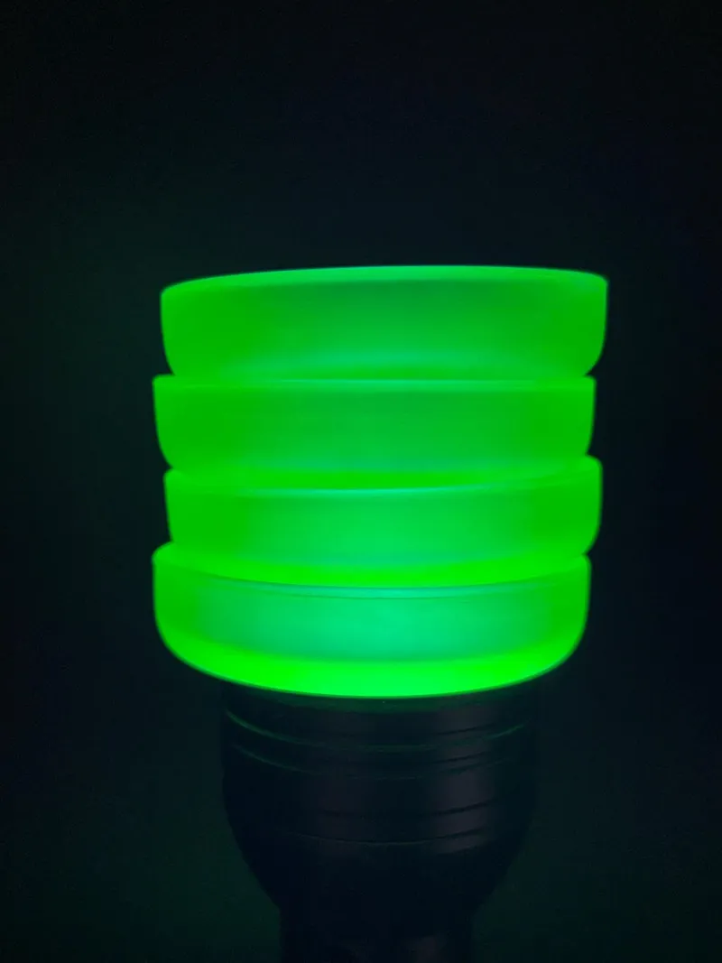 Set of 4 Uranium Glass Brigidaire Milk Bottle Covers UV Glow - Newcastle Estate Collection - STERLING SILVER, GOLD TEETH, Antiques & Collectibles | Ocean Bid Auction