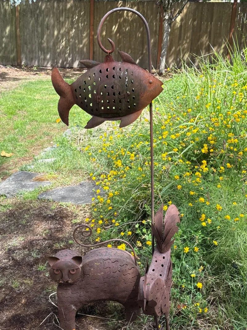 Rustic Metal Garden Sculptures – Cat, Fish & Rabbit Yard Art Set - Newcastle Estate Collection - STERLING SILVER, GOLD TEETH, Antiques & Collectibles | Ocean Bid Auction