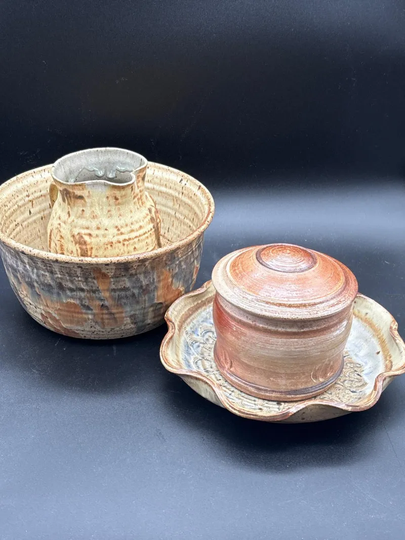 Studio Pottery Bowl, Pitcher, Covered Jar & Serving Dish Lot - Newcastle Estate Collection - STERLING SILVER, GOLD TEETH, Antiques & Collectibles | Ocean Bid Auction