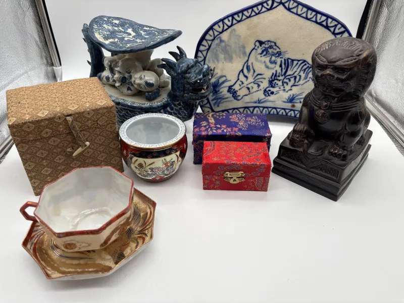 Asian Decor Collection – Foo Dog, Dragon Stand, Pottery & Boxes - Newcastle Estate Collection - STERLING SILVER, GOLD TEETH, Antiques & Collectibles | Ocean Bid Auction