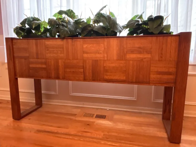 Mid-Century Wood Planter Box with fake Plants - Newcastle Estate Collection - STERLING SILVER, GOLD TEETH, Antiques & Collectibles | Ocean Bid Auction