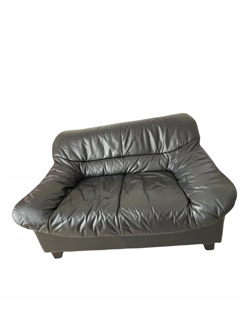Contemporary Black Leather Loveseat with Custom Raised Legs - Newcastle Estate Collection - STERLING SILVER, GOLD TEETH, Antiques & Collectibles | Ocean Bid Auction