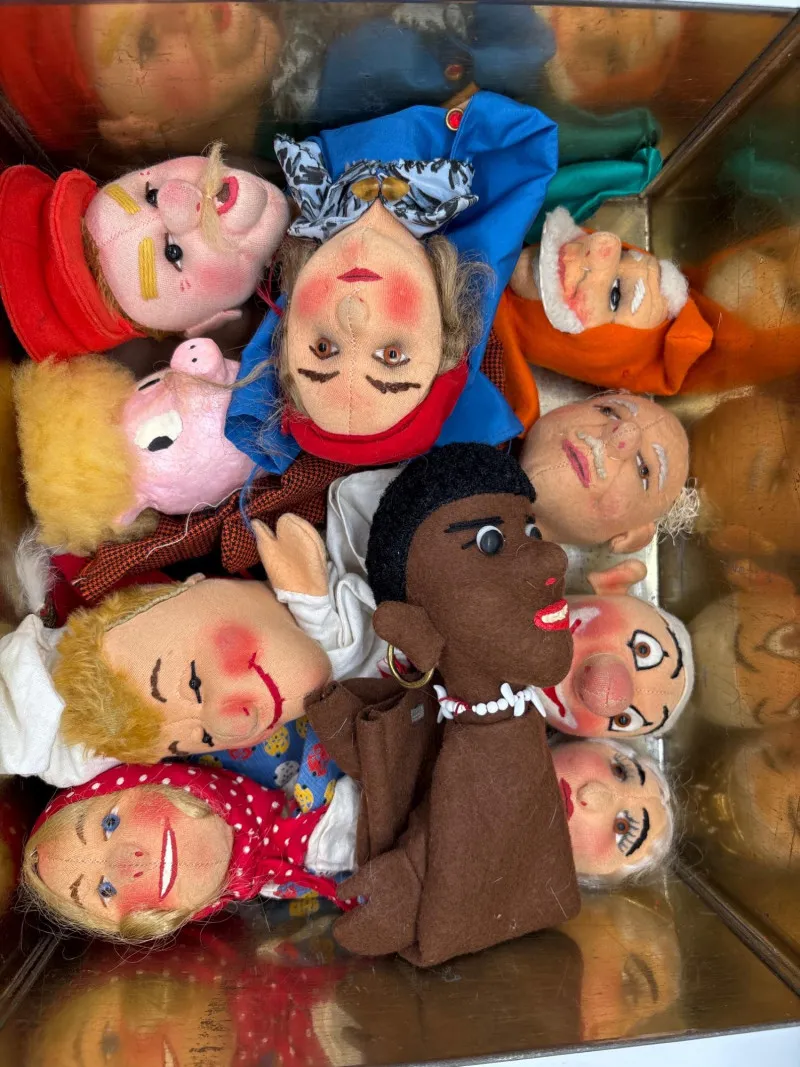 Large Lot of Vintage Hand Puppets with Metal Storage Bread Box - Newcastle Estate Collection - STERLING SILVER, GOLD TEETH, Antiques & Collectibles | Ocean Bid Auction