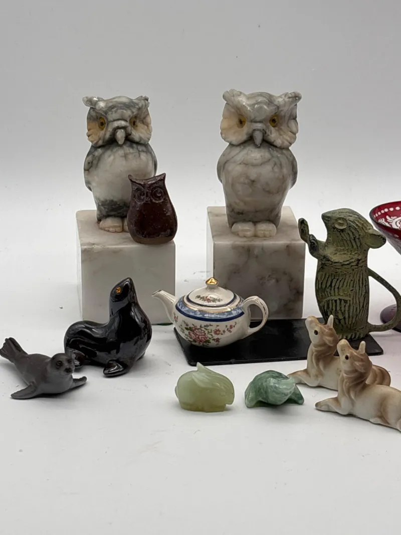 Animal Figurines, Marble Owls, & Miniature - Newcastle Estate Collection - STERLING SILVER, GOLD TEETH, Antiques & Collectibles | Ocean Bid Auction
