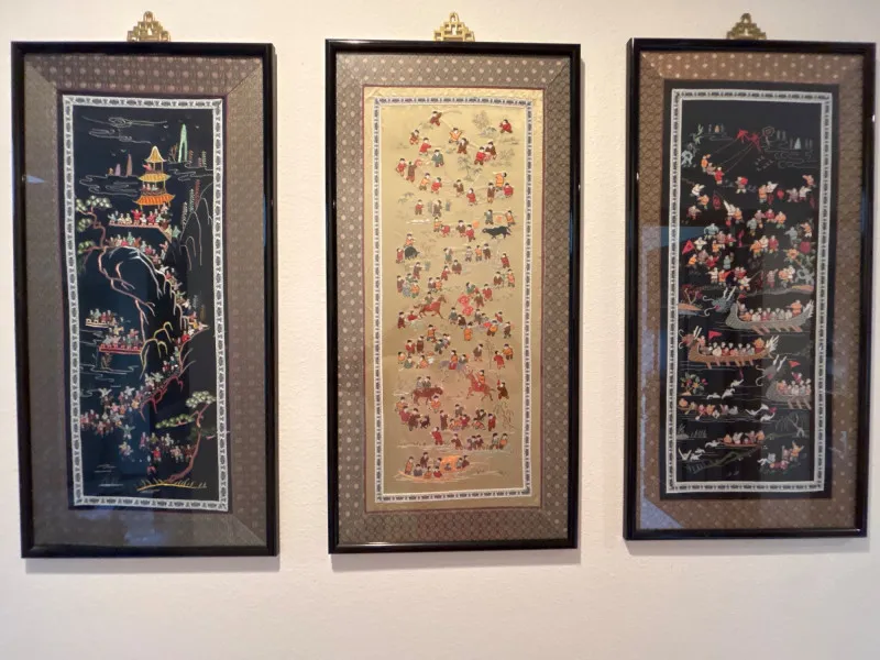 Framed Asian Embroidered Silk Panels – Set of Three Wall Hangings - Newcastle Estate Collection - STERLING SILVER, GOLD TEETH, Antiques & Collectibles | Ocean Bid Auction