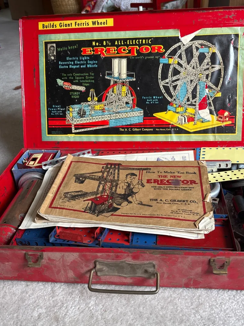 Vintage A.C. Gilbert Erector Set No. 8½ Electric Ferris Wheel Kit - Newcastle Estate Collection - STERLING SILVER, GOLD TEETH, Antiques & Collectibles | Ocean Bid Auction