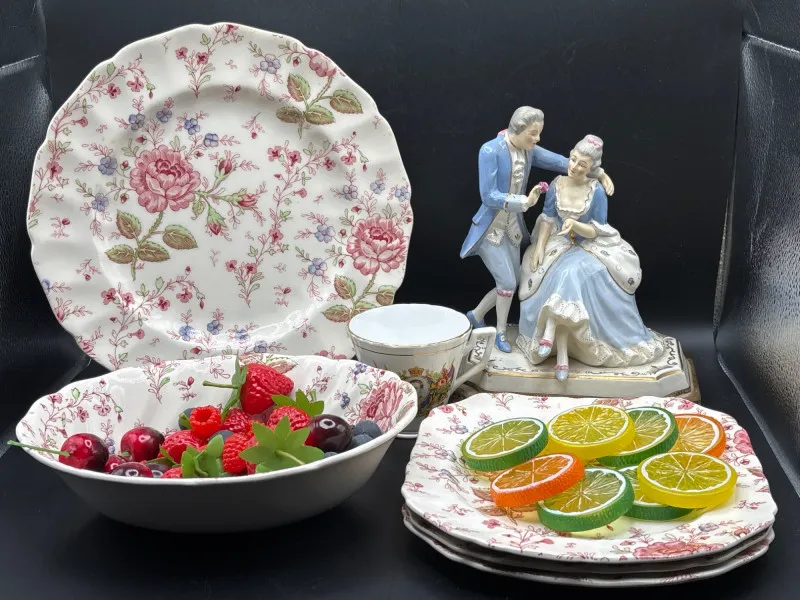 Johnson Bros Rose Chintz Lot – Plates, Bowl & Figurine - Collector’s Dream Auction – Lladro, Murano, Coastal Decor-Anacortes and Sequim pick-ups | Ocean Bid Auction