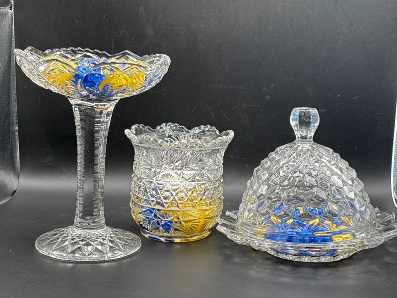 ✨ Cut Glass Set Compote Butter Dish Candle Holder Trio - Collector’s Dream Auction – Lladro, Murano, Coastal Decor-Anacortes and Sequim pick-ups | Ocean Bid Auction