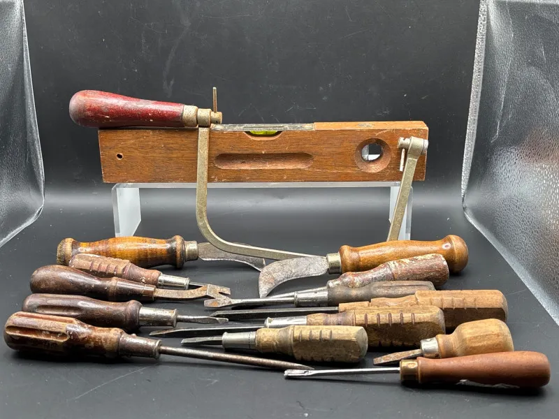 Vintage Woodworking Tool Lot Wood Handles Saw Level & More - Collector’s Dream Auction – Lladro, Murano, Coastal Decor-Anacortes and Sequim pick-ups | Ocean Bid Auction