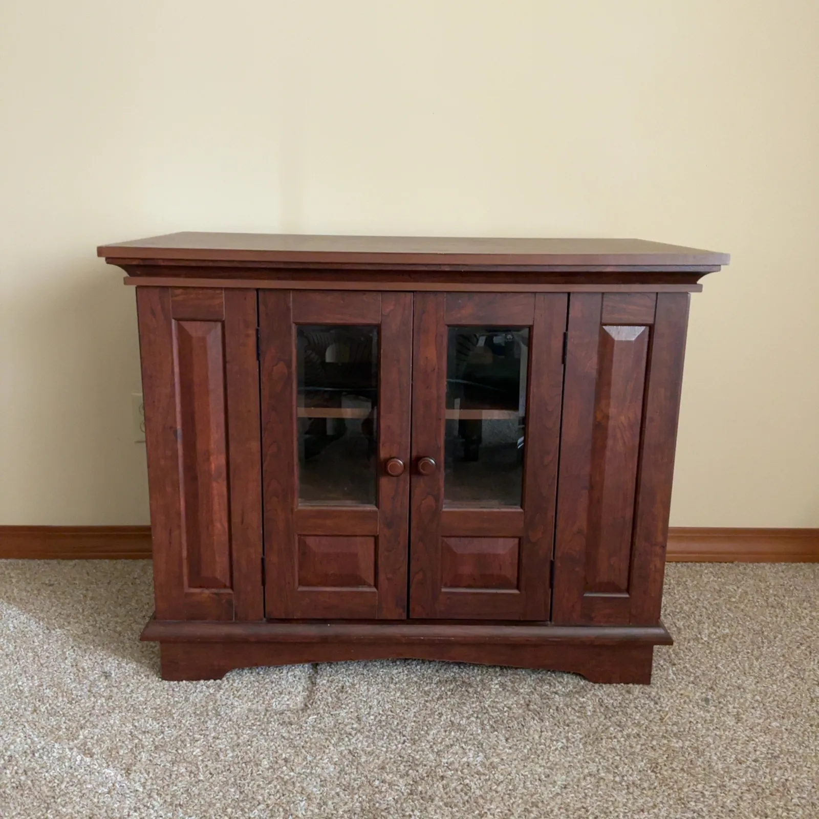 Wood Media Cabinet with Glass Doors and Shelves