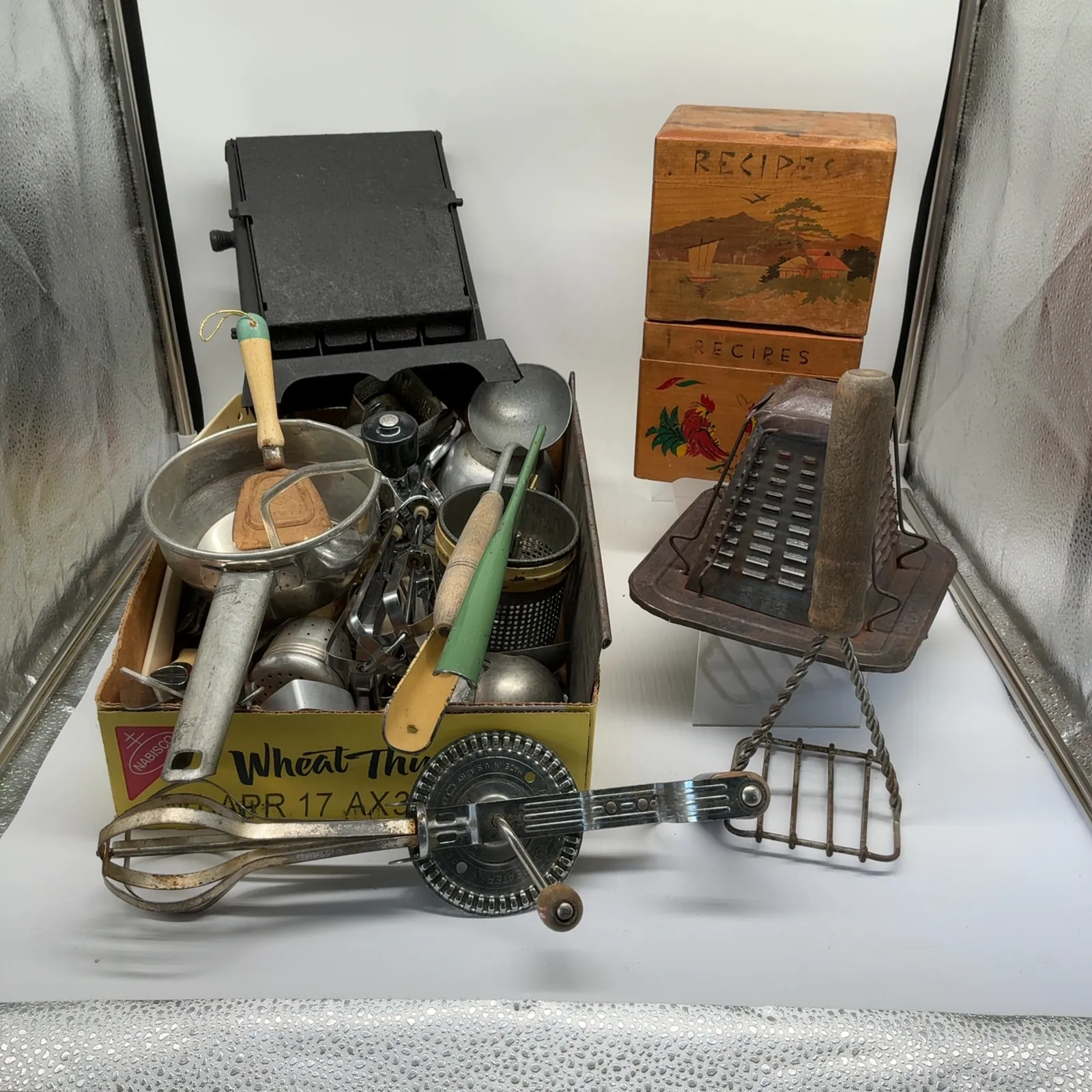 Vintage Kitchen Utensils, Graters and Recipe Boxes