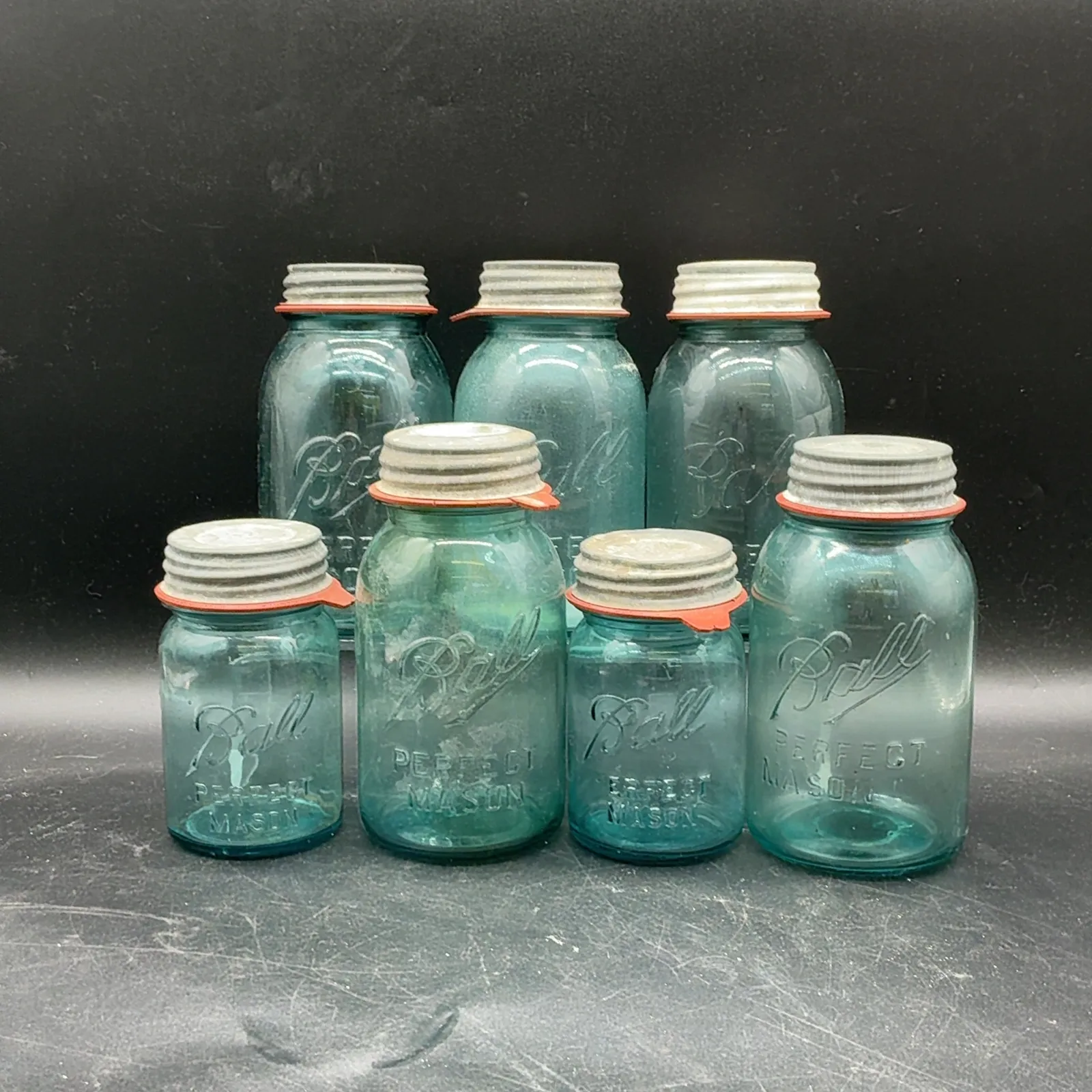 7 Vintage Aqua Ball Perfect Mason Canning Jars