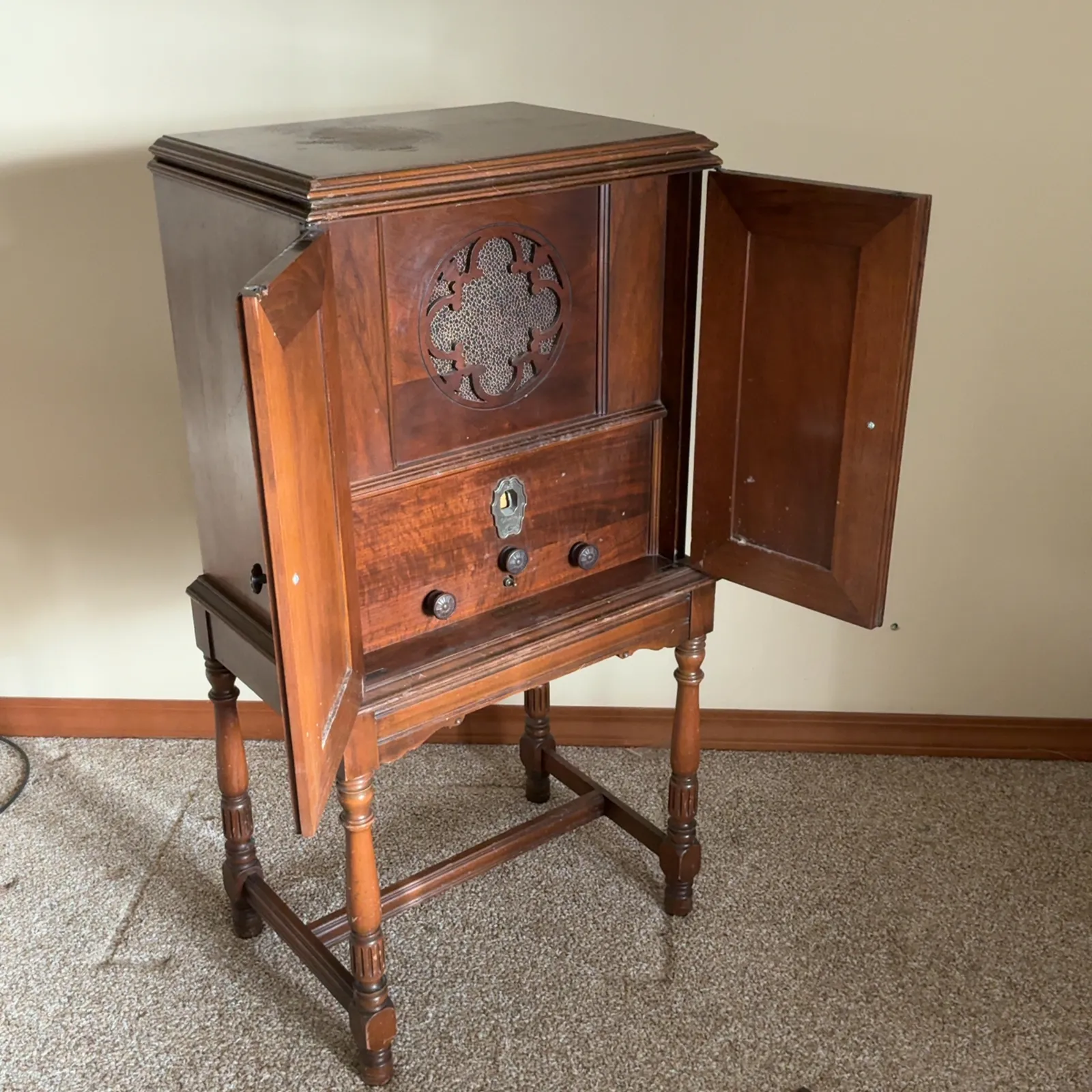 Vintage Wood Highboy Console Radio Cabinet