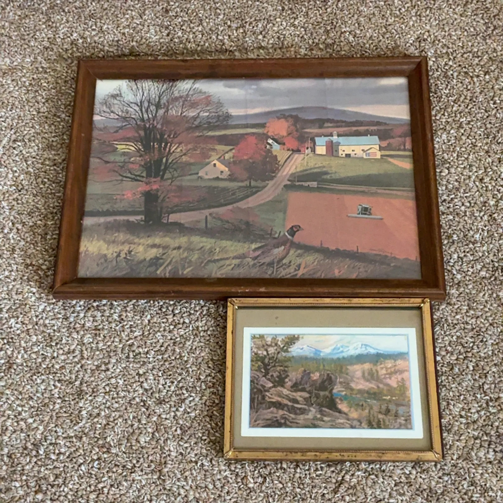 Pair of Framed Farm and Mountain Landscape Prints