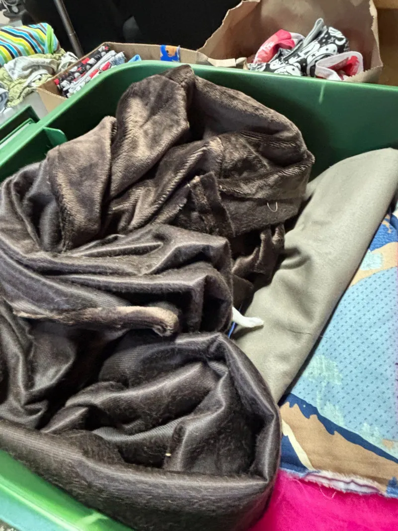 Large Fabric Bin Lot-Costume, Kids Denim, Curtain Fabric & White Terry - Mixed Treasures Auction | Ocean Bid Auction